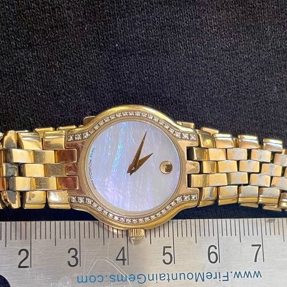 MOVADO gold plated. Mother of pearl and diamonds on each side. Sapphire crystal. - Picture 2 of 7